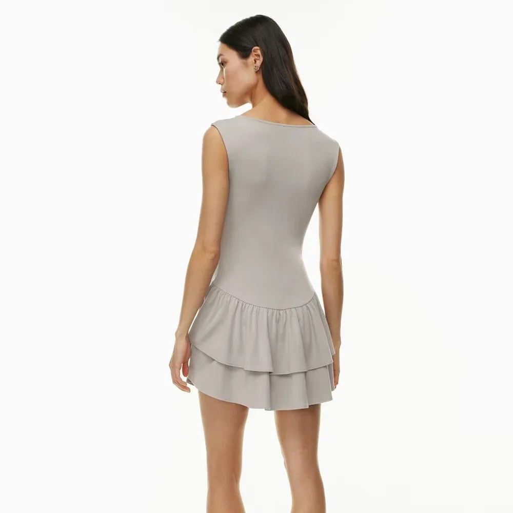 Aritzia Sleeveless Tiered Mini Dress in Light Taupe - Picture 7 of 9